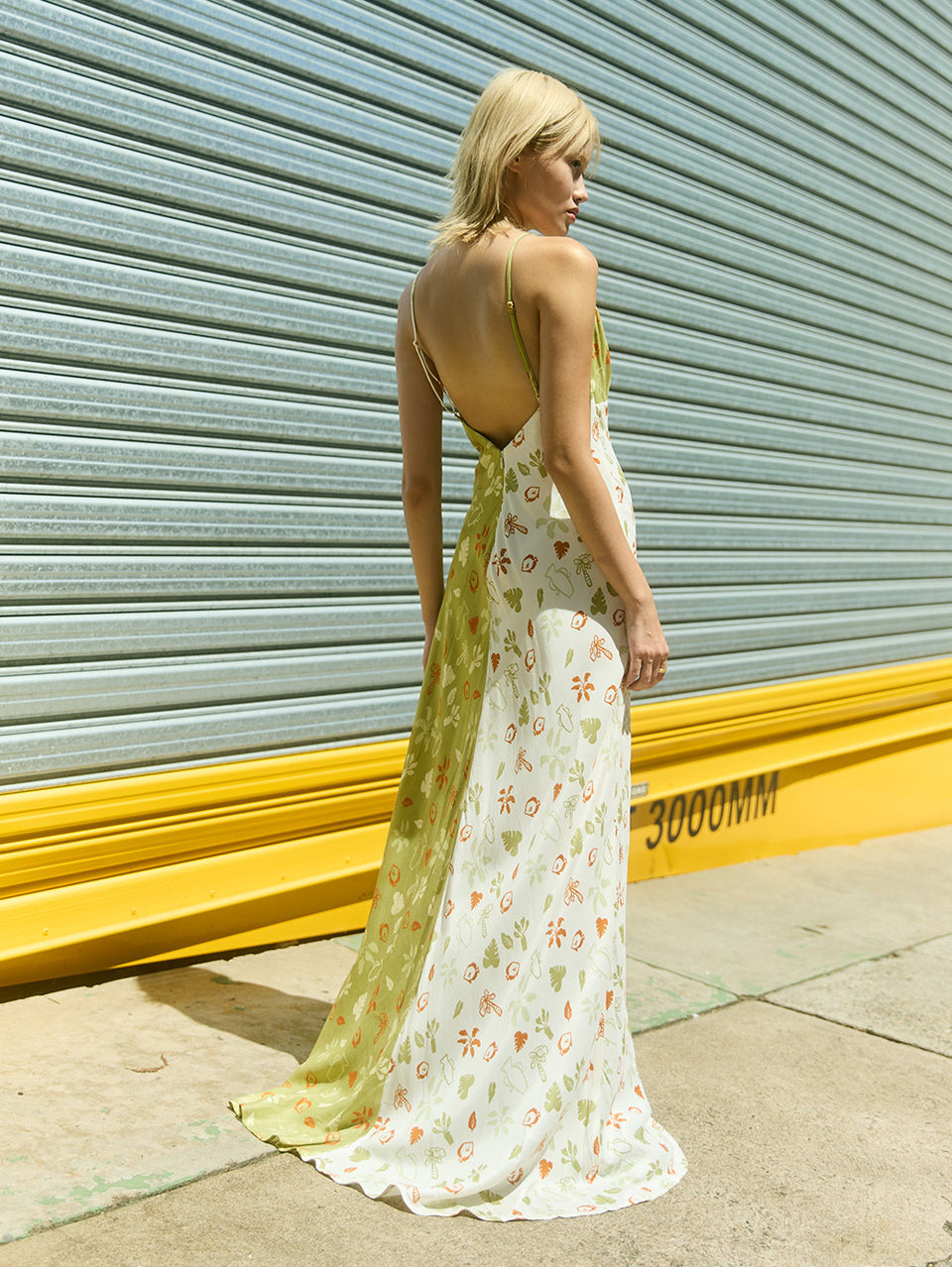 Color Contrast Print Patchwork Halter Maxi Dress